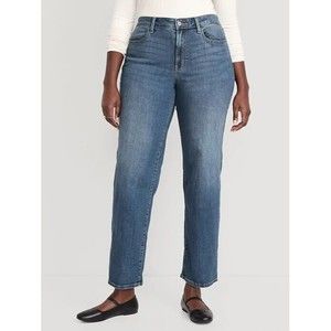 Old Navy High Rise Wow Loose Jeans Womens 12 Petite Blue Medium Wash Stretch NEW